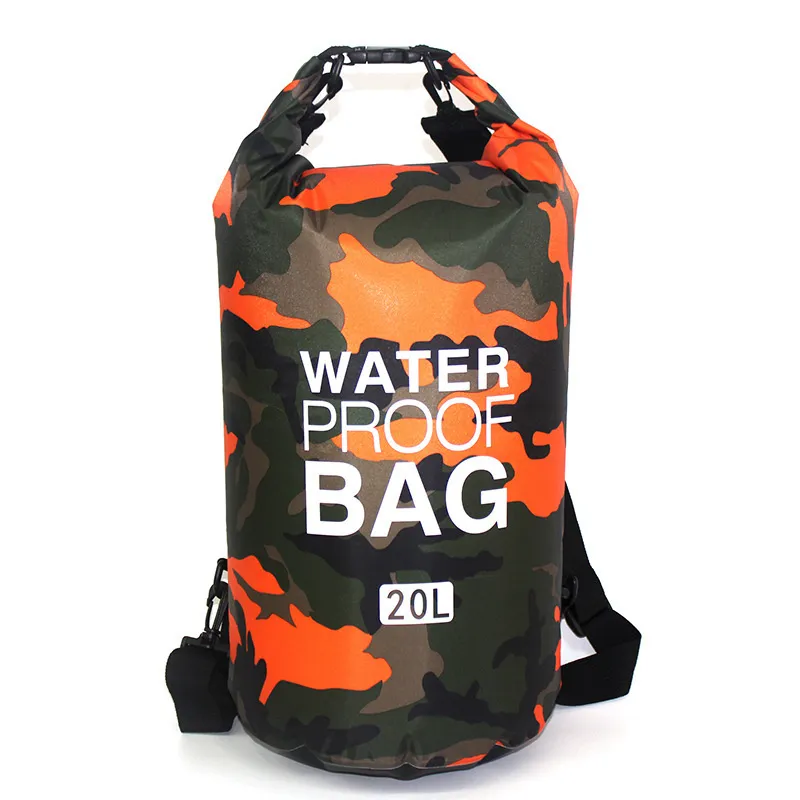 Man vrouwen pvc waterdichte droge tas 2l 5l 10l 20l 30l camo camo buitenduikkleedbaar strand zwemtas rafting rivier oceaan rugzak