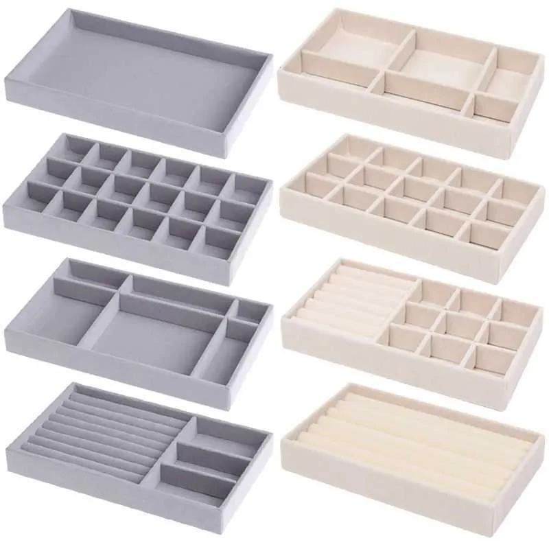 Jewelry Boxes Velvet jewelry tray display box portable stand earrings necklace packaging box gray beige stackable jewelry organizer box