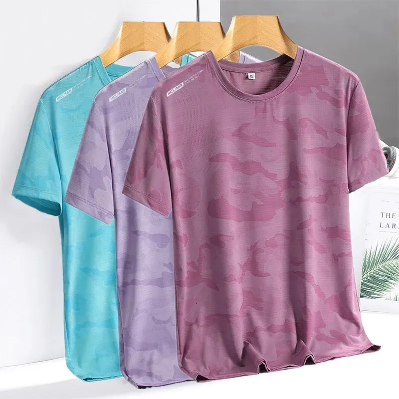 Women Ice Silk T-shirt camuffato estate sottile top a maniche corte traspirabile sciolto femmina casual femmina ginnastica sport magliette 240403