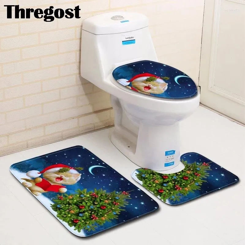 Baignoire tapis de sol de toilette Set 3pcs dessin animé Noël Memoron imprimé tapis microfibre Machine à laver