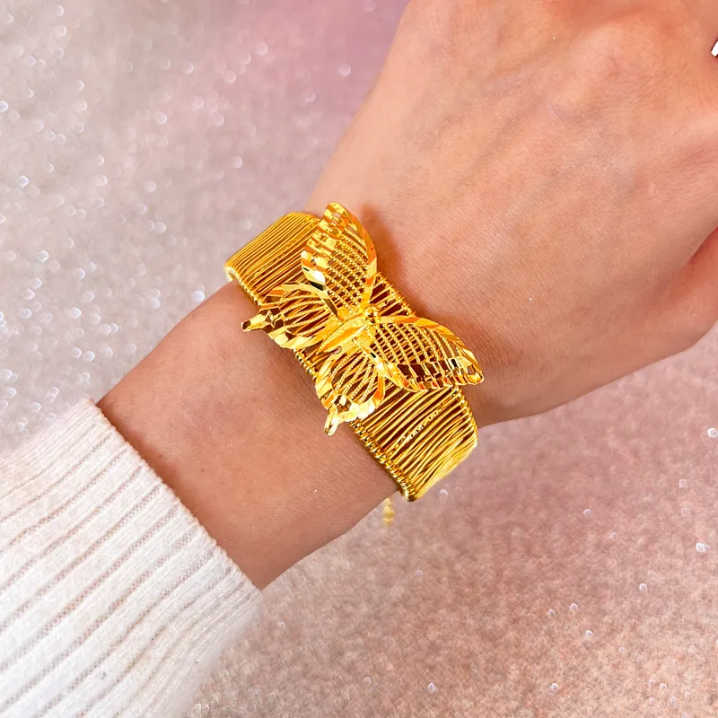 Dubai Golden Women's Bow Bracelet Gold Plated Indian African Hard Bracelet Charming Wedding Ethiopian Arab Handwear Luxury