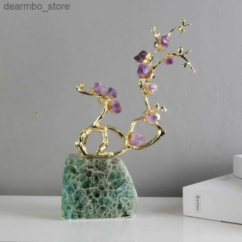 Kunsthandwerk natürliche Amethyst -Messingbaum -Ornament Luckyhandwerk Ornamente Crystal Tree Simulations Pflanze Skulptur Home Dekoration L49