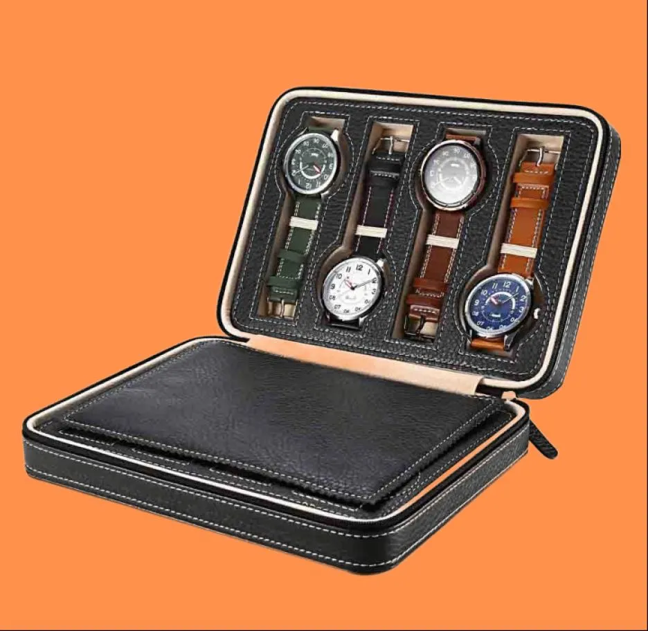 8 sieci PU skórzane skrzynki zegarkowe Pokazanie zegarków Pokazanie Pudełka Przechowywanie Tacka Zippere Travel Travel Watch Collector Case5400537