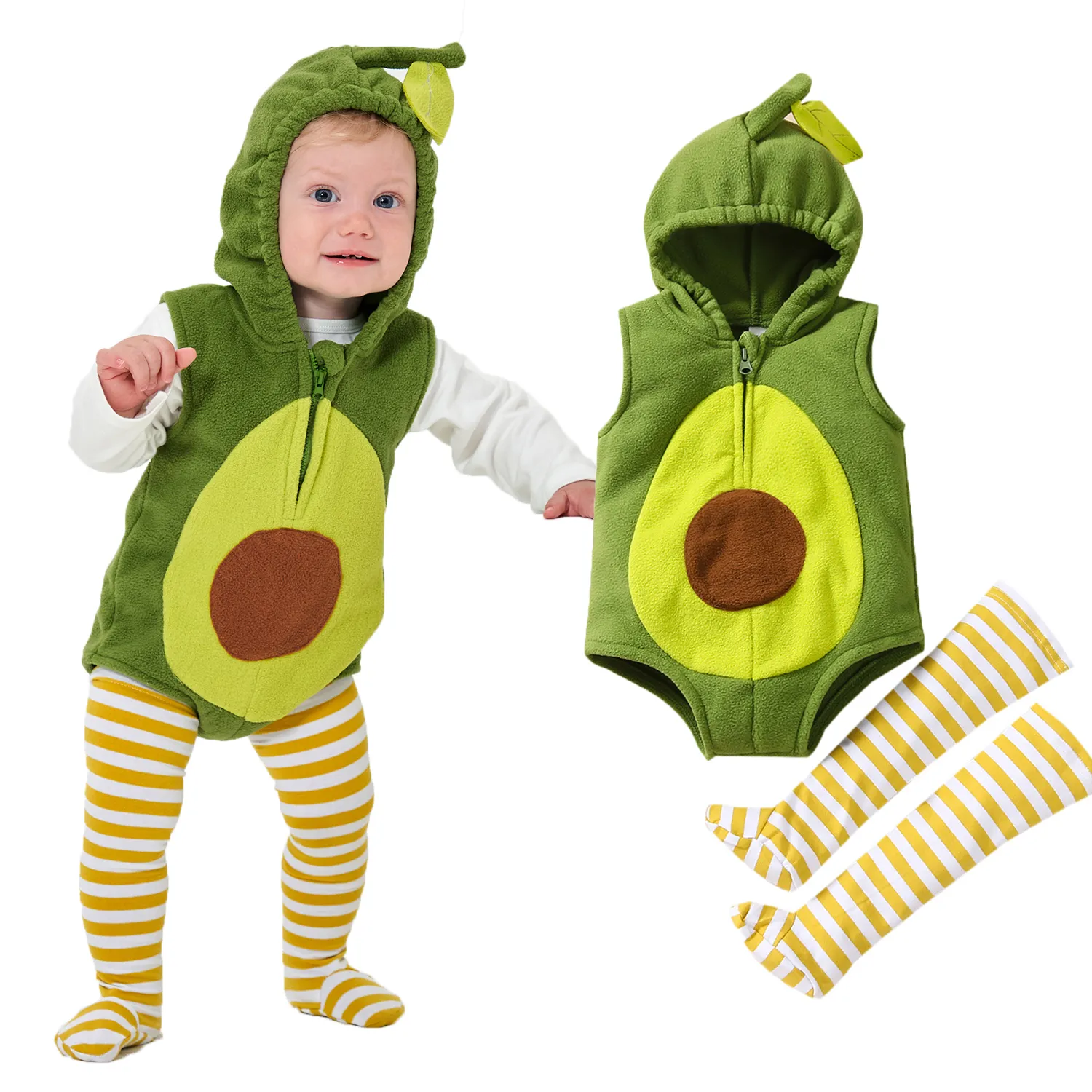 Umorden Infant Toddler avokadokostym för flickor pojkar pojkar huva romper legging 2st set outfit 6m 12m 18m halloween purim