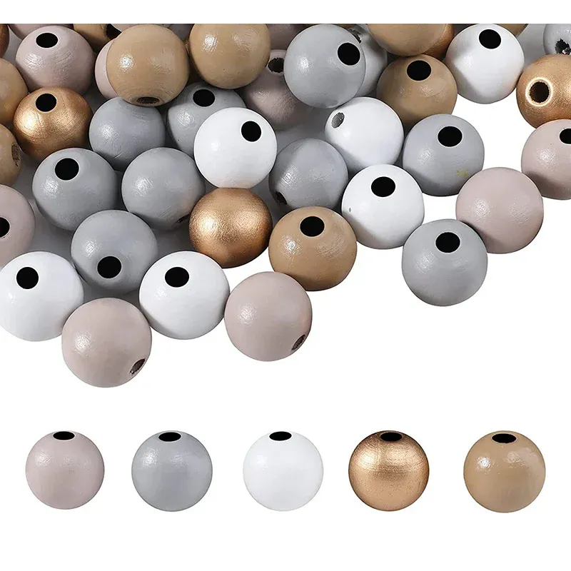 20pcs Perles en bois colorées 16 mm Perles en bois lâches avec trous Rustic Farmhouse Round Perles pour DIY Garland Christmas Home Decor