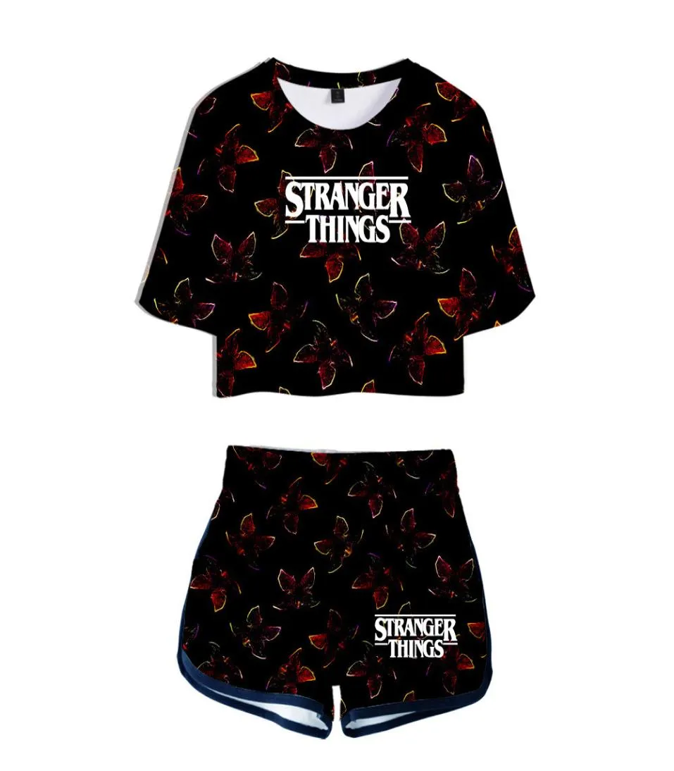 Summer Women039S Sets Stranger Things 3 3D Imprimé à manches courtes courte du top short Sweat Suit Women Tracksuits Two Piece Outfit7808928