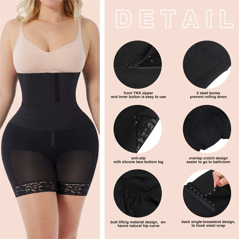 Pantalon Shapewear avec un entraîneur de taille à cordes en caoutchouc short BBL 2 en 1 Fajas Colombiana Body Shaper Flat Belly Womenwaist Trainer