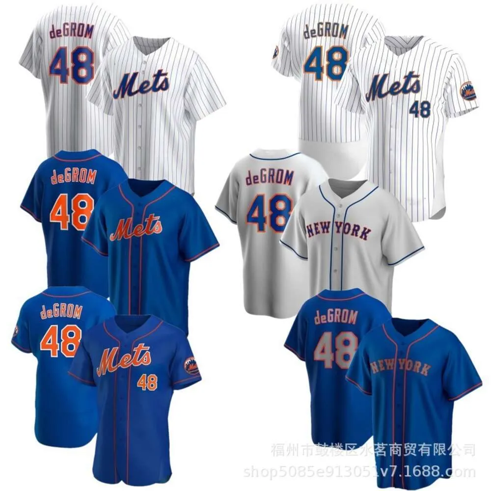 Baseballtröjor York Mets deGrom#48 Home White Grey Blue Elite Uniform
