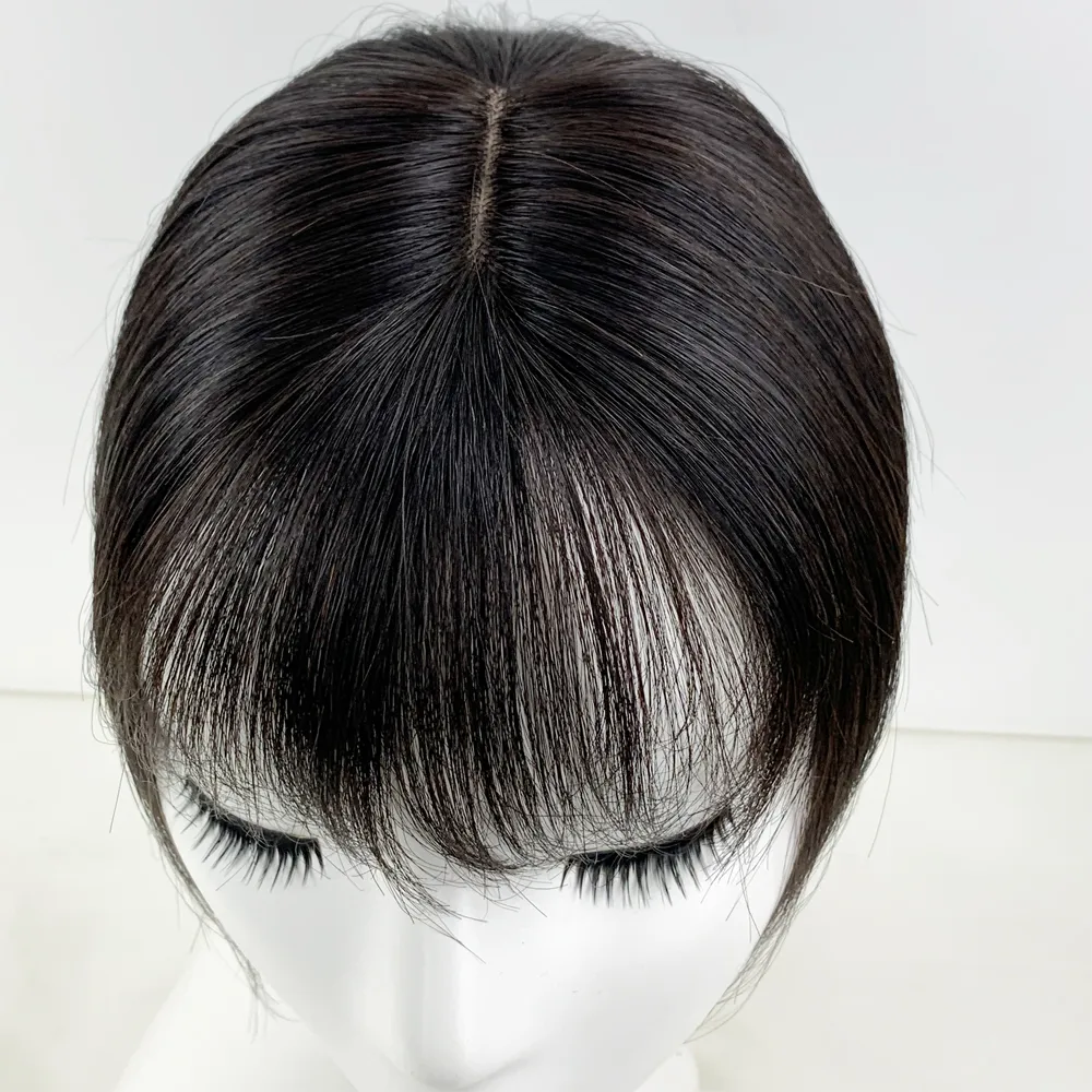 Human Hair Wig With Fringe: 9X14CM Injected Skin Base Topper, Remy ...