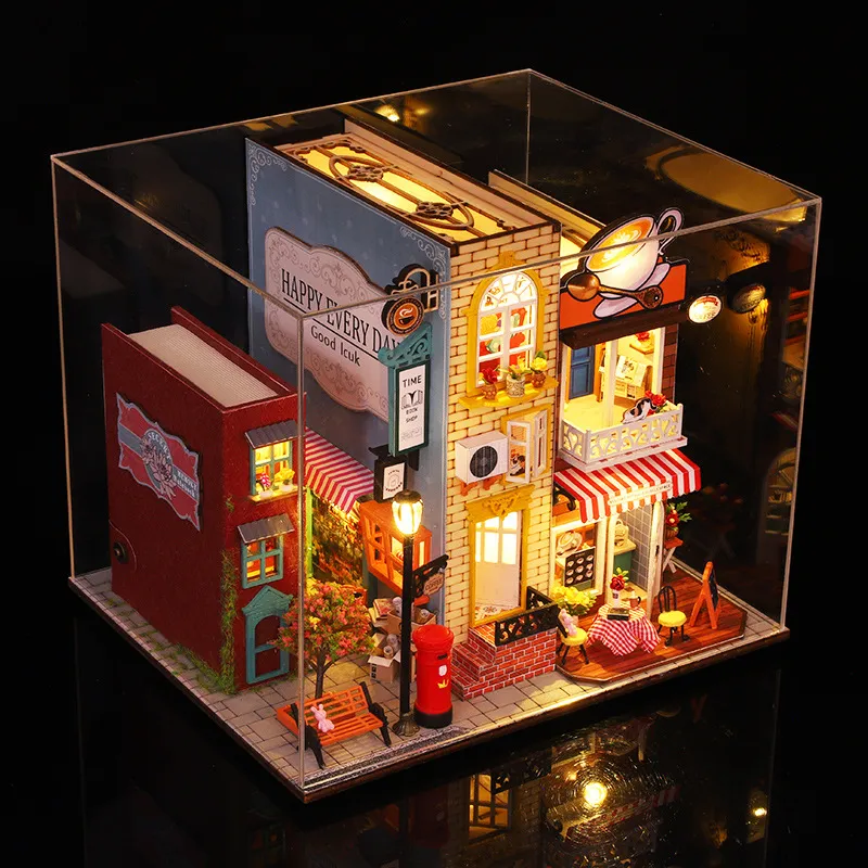 Bricolage en bois de poupée en bois miniature avec kit meuble livre coincement loft modèle poupée maison assemblage toys enfants cadeau de Noël casa