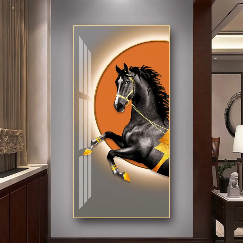 Luxury European Noble Court Horse Canvas Painting Animal Affiches de cheval noir Art Mur Brown Streed Pictures Imprimés Porch Decor