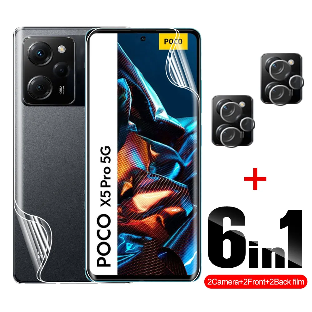 6in1 Filme de hidrogel traseiro frontal para Xiaomi Poco X5 Protector de tela da lente da lente Pocox5 Poxo x 5 Pro x5pro proteger Cubra de filme