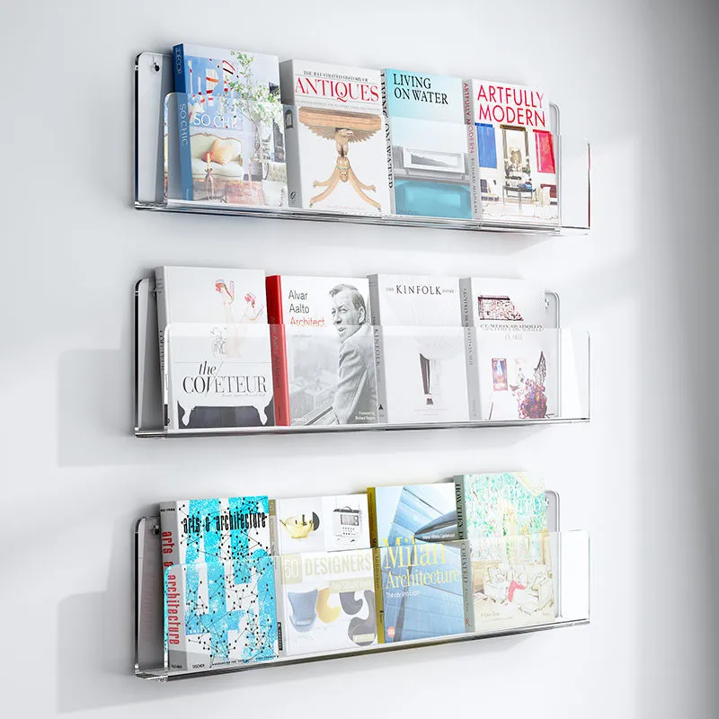 Wall Mount Acrylmagazinhalter Floating Bücherregal Organizer Ordner, hängende Literaturlagerstange Broschüre -Display Regale Regale