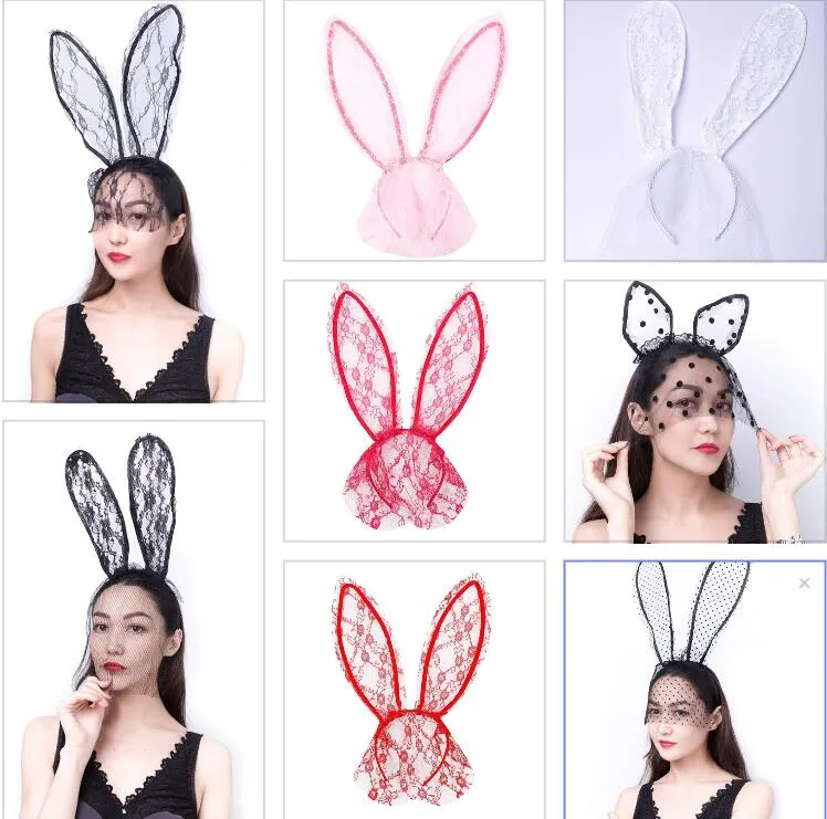 2024 الإبداع الإبداعي الدانتيل الدانتيل الفرقة Veil Cat Rabbit Ears عصابة رئيس مجلس الرأس للنساء أغطية رأس رئيس مثيرة