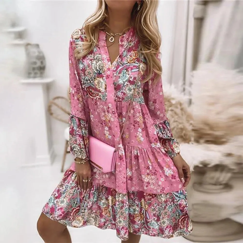 Bloemenjurk voor vrouwen zomer Oversize Elegante casual jurken met lange mouwen vrouwelijke losse Boheemse strandvakantie Dresser 240410