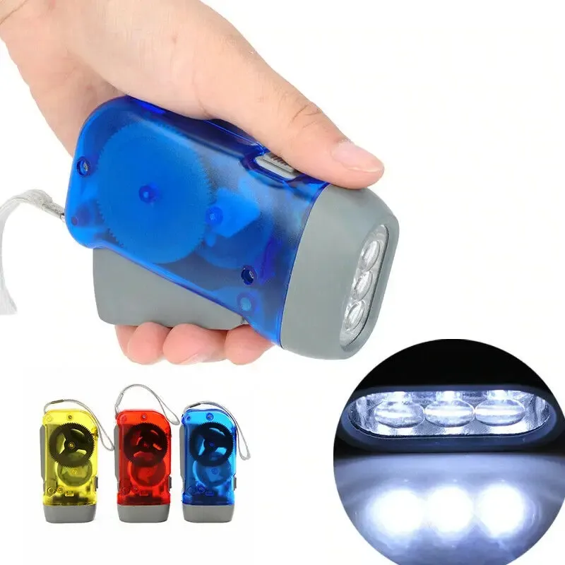 3 LED -handpressning Dynamo Crank Power Wind Up ficklampa Ingen batterifackning Camping Lamp Lätt nödöverlevnadstillbehör