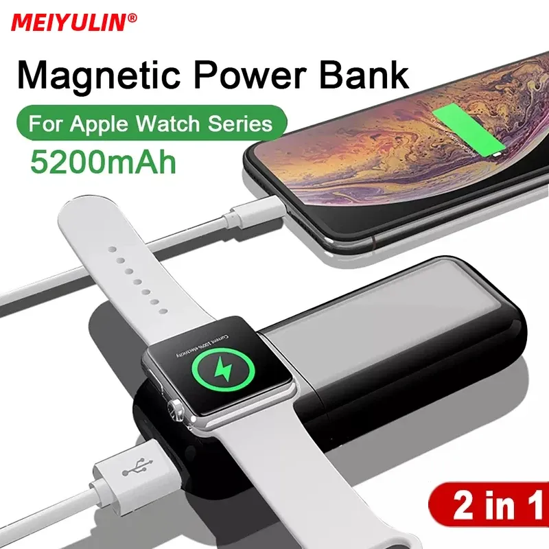 Chargers 5200mAh Magnetic Wireless Power Bank voor Apple Watch 7 8 6 5 Portable Externe Auxiliary Battery voor iPhone 14 Samsung Poverbank