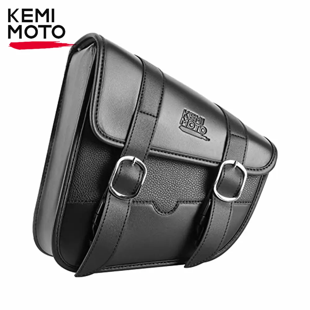 Left Side Solo Swingarm Motorcycle Saddlebag for Softail Models Dyna Black Synthetic Leather