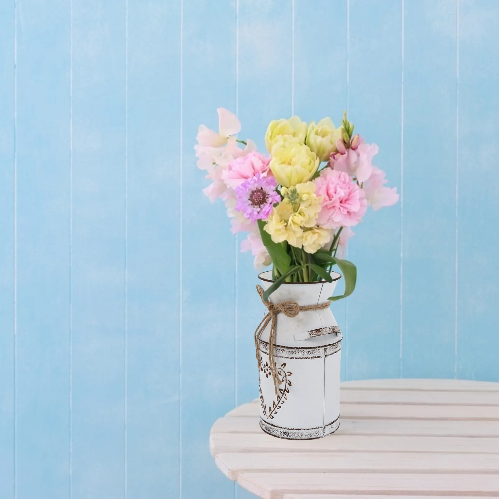 Vintage Vase a forma di cuore Disposizione floreale bouquet per matrimoni Brocca del latte 19,5x10 cm Decorazione floreale Ironia bianca