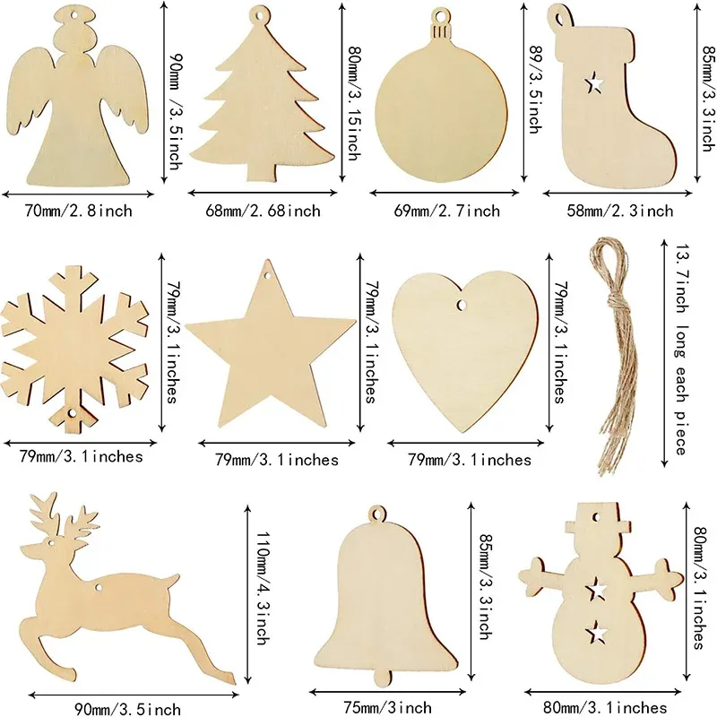 10pcs adornos de navidad de madera rodajas de madera sin terminar con agujeros en blanco de madera colgantes para niños artesanía de bricolaje decoración de árboles de Navidad