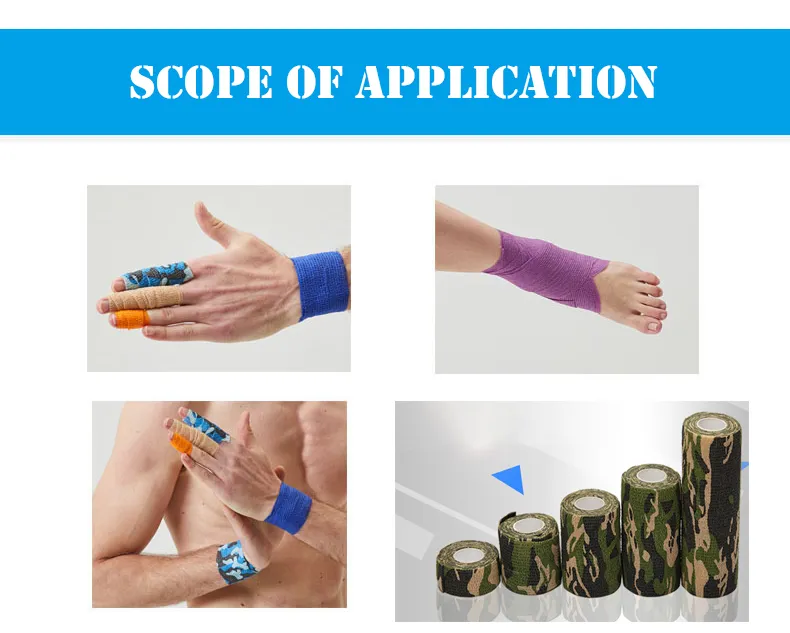 12roll 2,5cmx4,5m Camouflage Elastoplast Adhesive Bandage enveloppe Stretch Auto-adhérent Rande pour le doigt de genou Protecteur Sport