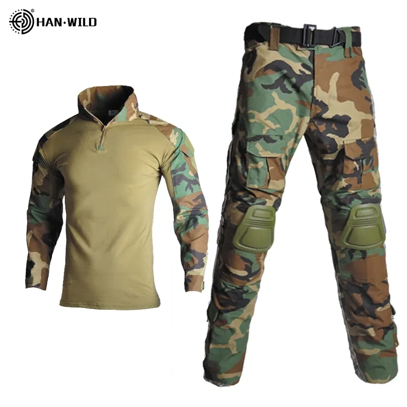 Chaussures Han Wild Military Suit Uniforme avec genou et coude tampons extérieurs tissu tactique ghillie costume camouflage de chasse aux vêtements