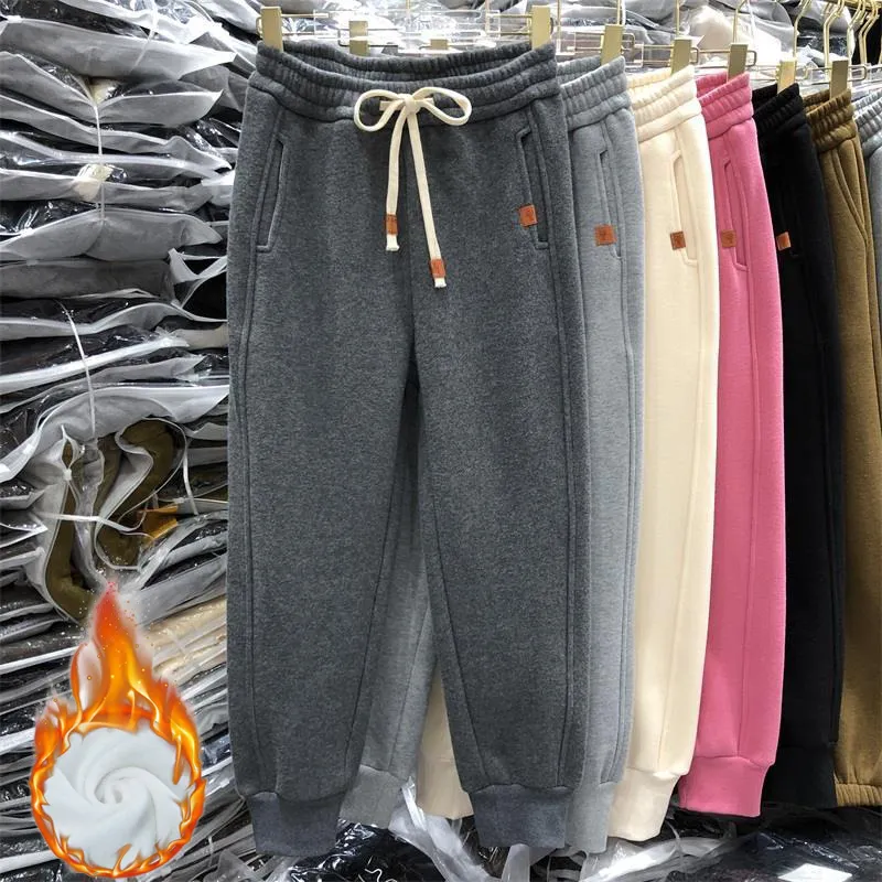 Roze fluwelen dikke casual flodderige zweetwedstrijd vrouwen Koreaanse hoge taille joggers sport harem broek streetwear enkel lengte broek