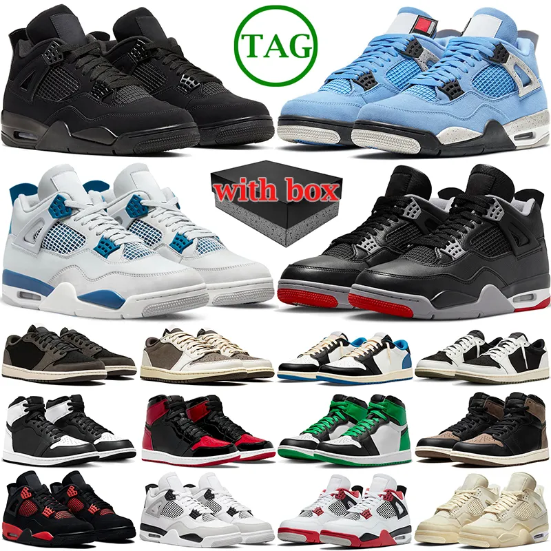 4 4S basketbalschoenen mannen vrouwen 1 1S High Low Top Sneakers Militaire blauwe zwarte kat gefokt opnieuw bedacht Red Fire Thunder Donker Mocha Olive Mens Outdoor Trainers met doos