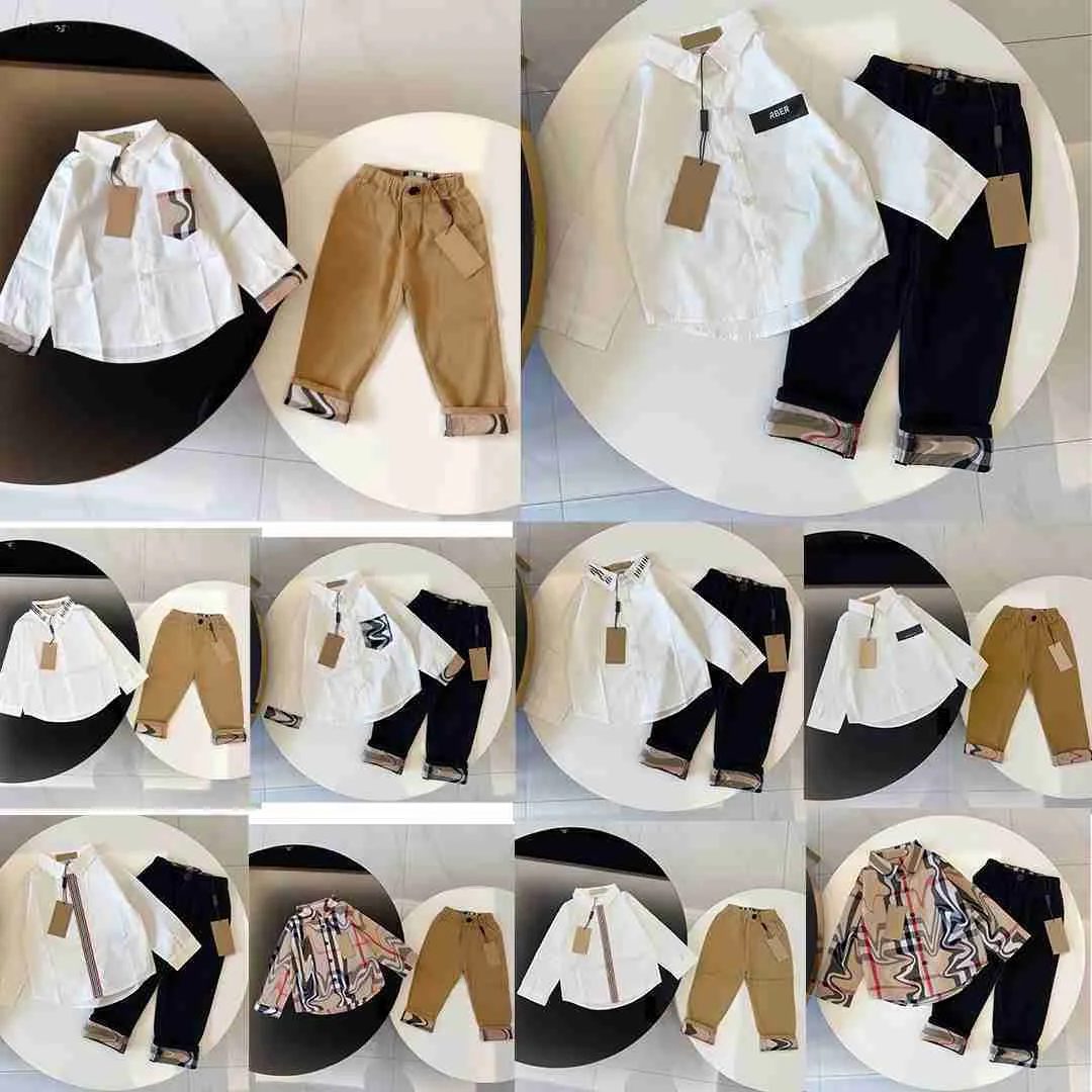 클래식 베이비 트랙 셔츠 여러 스타일의 셔츠 세트 아이 디자이너 옷 크기 100-150 cm 소년 긴 슬리브 셔츠와 바지 24april