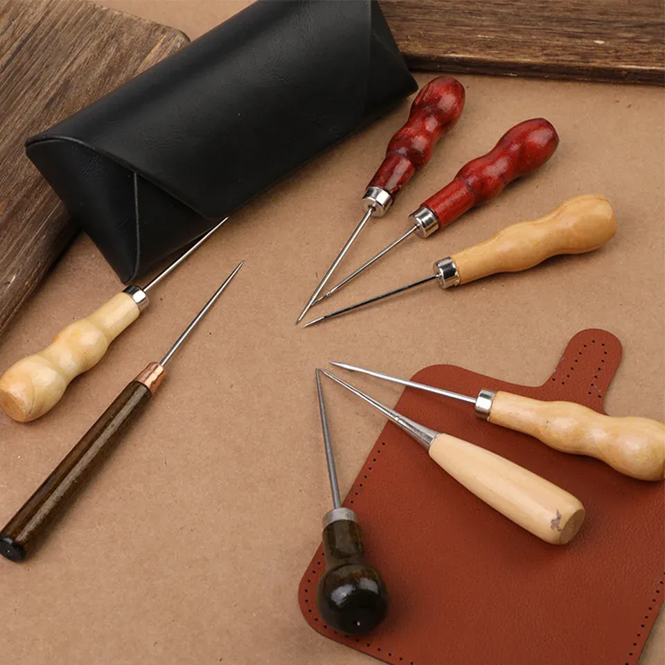 Scratch Awl Tool Wood Handle Leather Stitching Awl - Rosewood & Steel DIY Sewing Tool For Leather Crafting Wood Handle Awl Tool