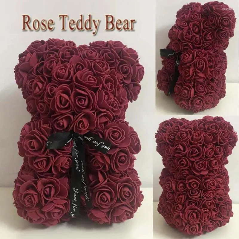 Fleurs décoratives 25cm Rose Bear Teddy Roses en mousse artificielle pour la fenêtre Affichage pour toujours