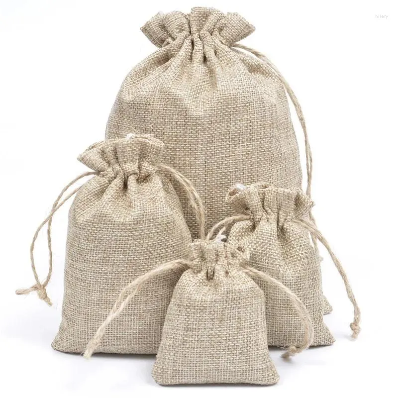 Gift Wrap 5pcs/lot Multisize Jute Linen Bags For Jewelry Display Drawstring Pouch Packaging Bag Wedding/Christmas Burlap