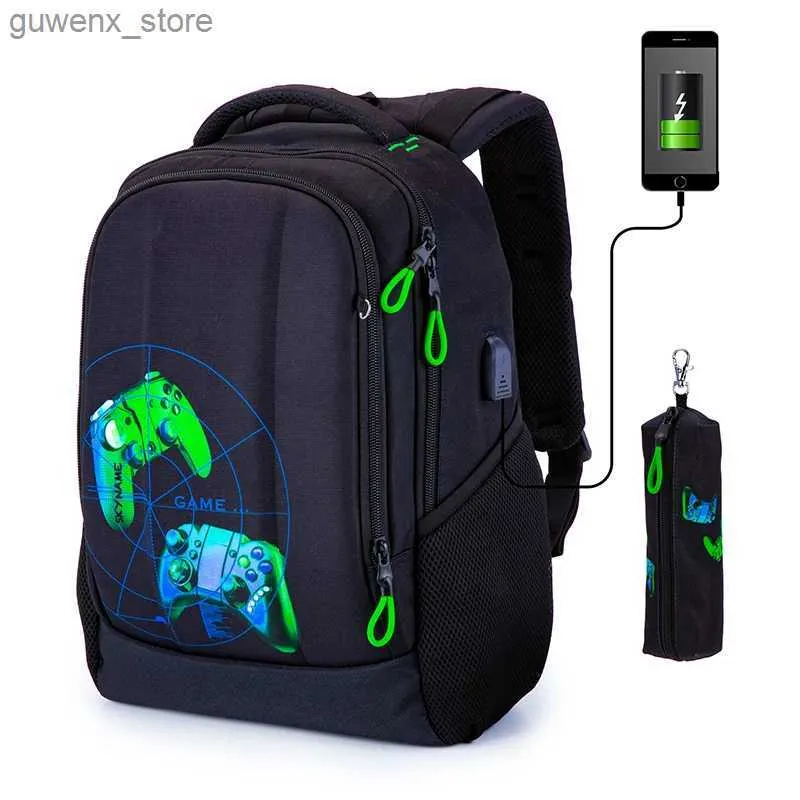 Plecaki Wysokiej jakości Skyname Boys Bag School Bag 3D Waterproof Plecak dla dzieci USB Ładowanie Multi Funkcjonalna torba Mochilas Y240411