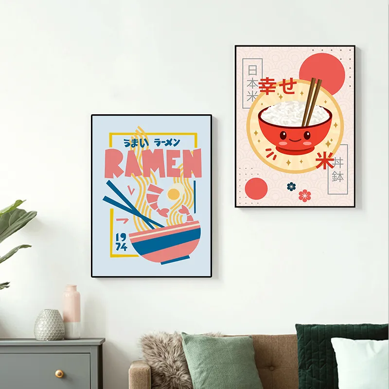 Japanese Food Sushi Onigiri Teriyaki Ramen Posters Canvas Painting Nordic Wall Art For Kitchen Restaurant Wall Decor Picture