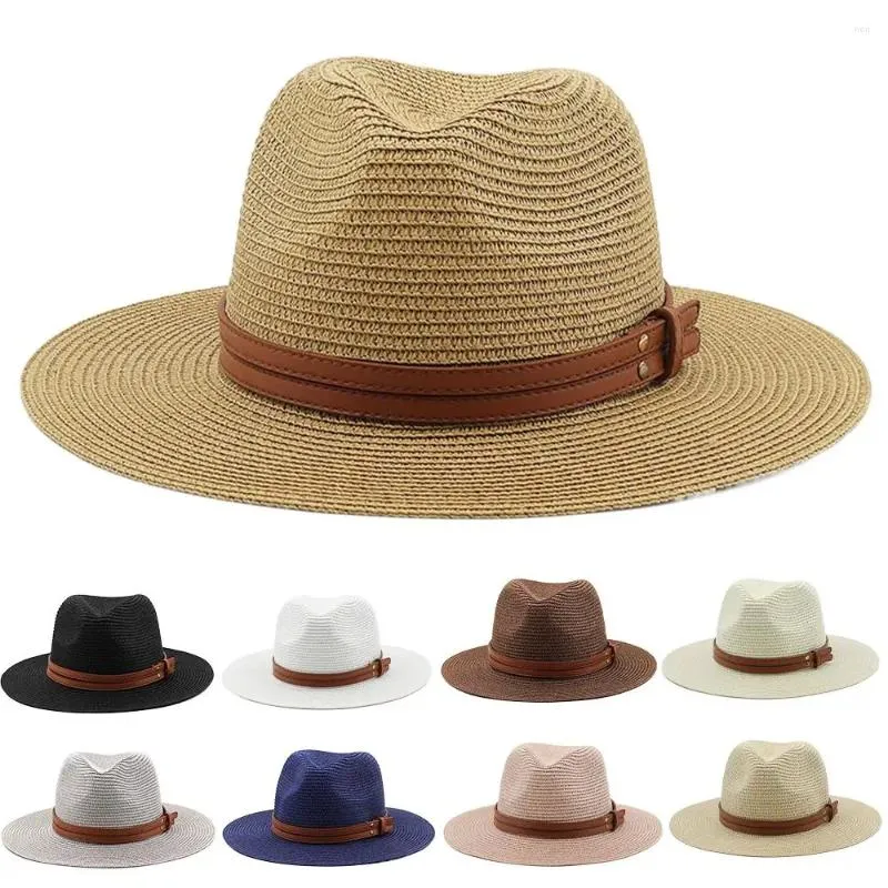 Berety składane słomkowe kapelusz 56-58 cm skórzany zespół Summer Panama Cap Ochrona UV Beach Sun Women/Men