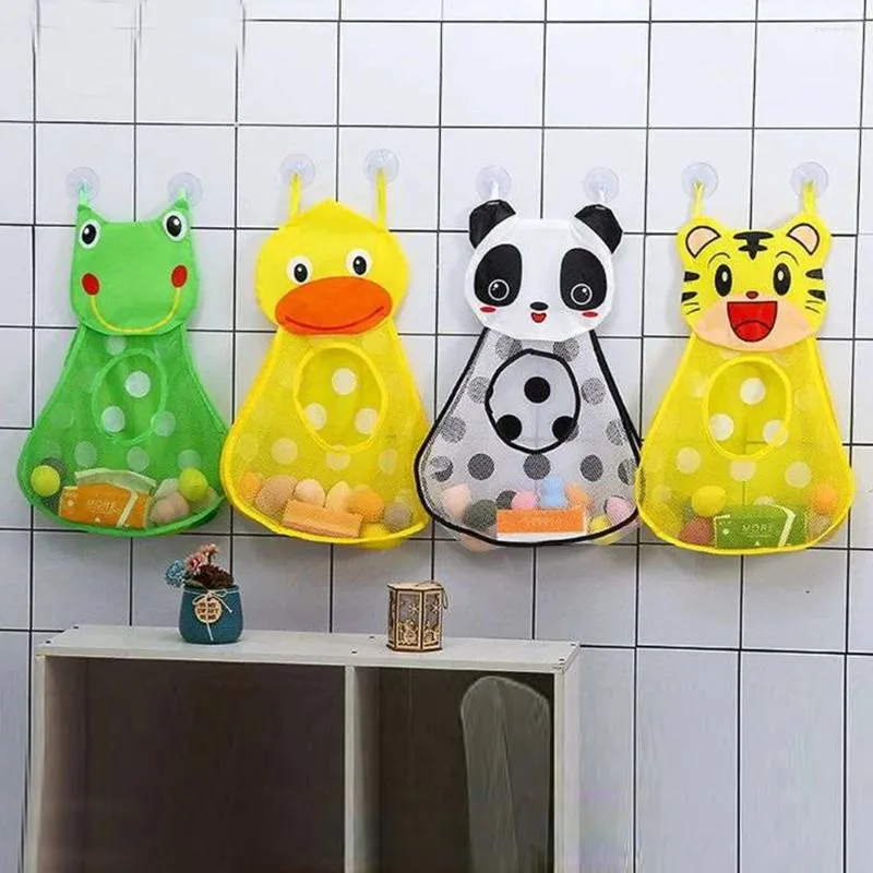 Storage Bags Baby Bath Toys Cute Duck Frog Mesh Net Bag Strong Suction Cups Game Bathroom Organizer Water For Kids Gift