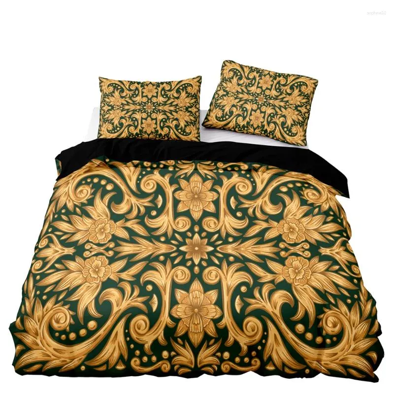 Bettwäsche -Sets Luxus Golden Duvet Cover Set Vintage Rebenmuster Doppelte Doppelte mit Kissenbezug für ultra weiche Heimtextilien