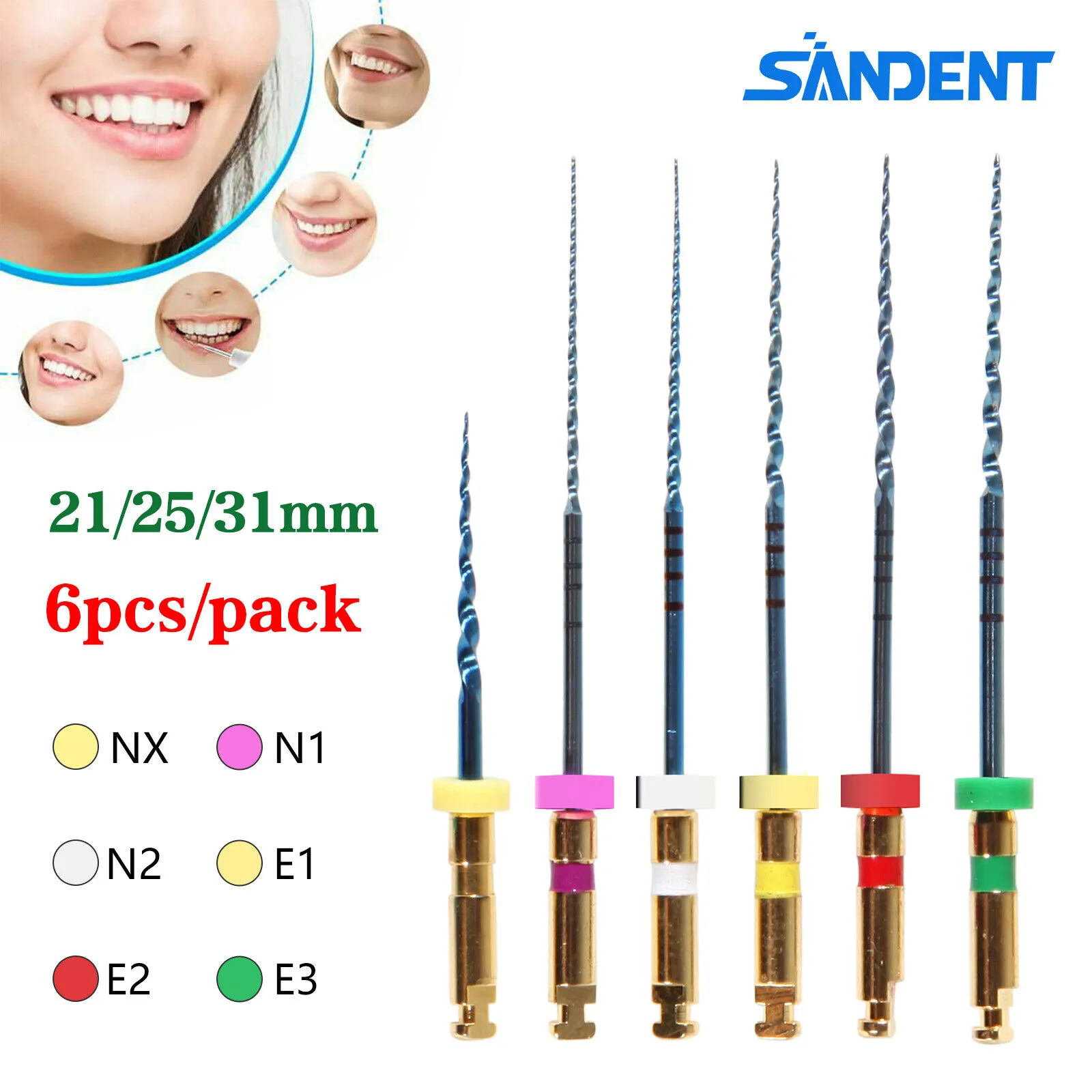 / 1PACK DENTAL ENDODONTIC ENDO ROOT ROOT FILEUX NITI FILE ROTARY TIPS 21/25 / 31mm Sandent
