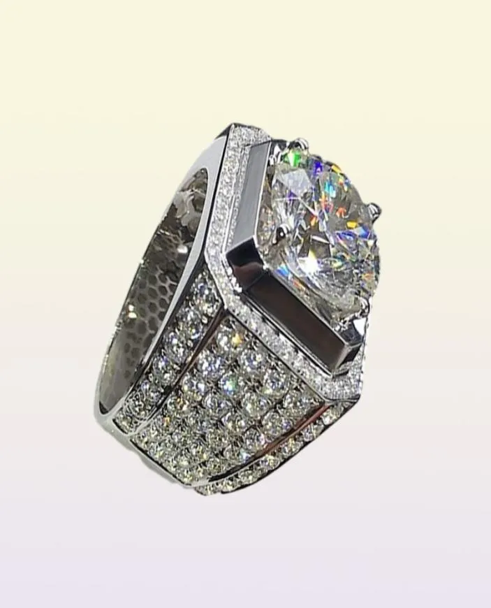 Мужское кольцо 925 Стерлинговое серебро круглое 3CT 5A Циркон Каменное обручальное обручальное обручальное кольца для мужских ювелирных изделий217A9126682
