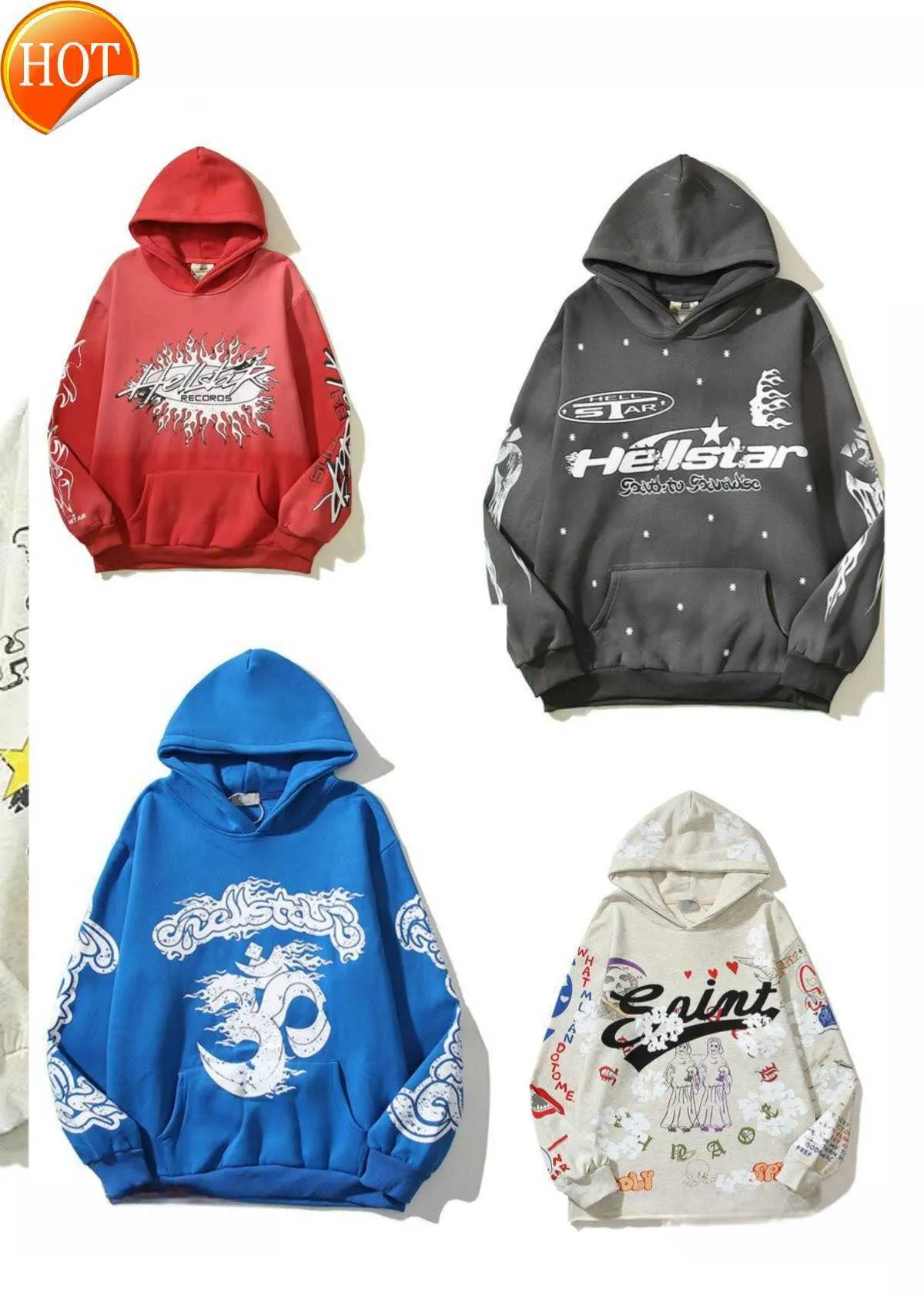 Designer Classic Hellstar Hoodie High Street Mens Femmes Sweat-temps décontractés Harajuku Stranger Things surdimension