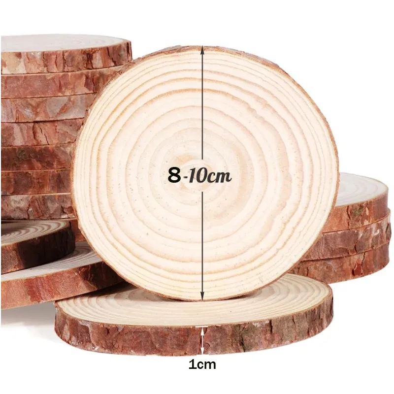 3-12 cm d'épaisseur de pin naturel rond des tranches de bois inachevées cercles avec des disques en rondins d'écorce d'arbre bricolage artisanat rustique de mariage peinture