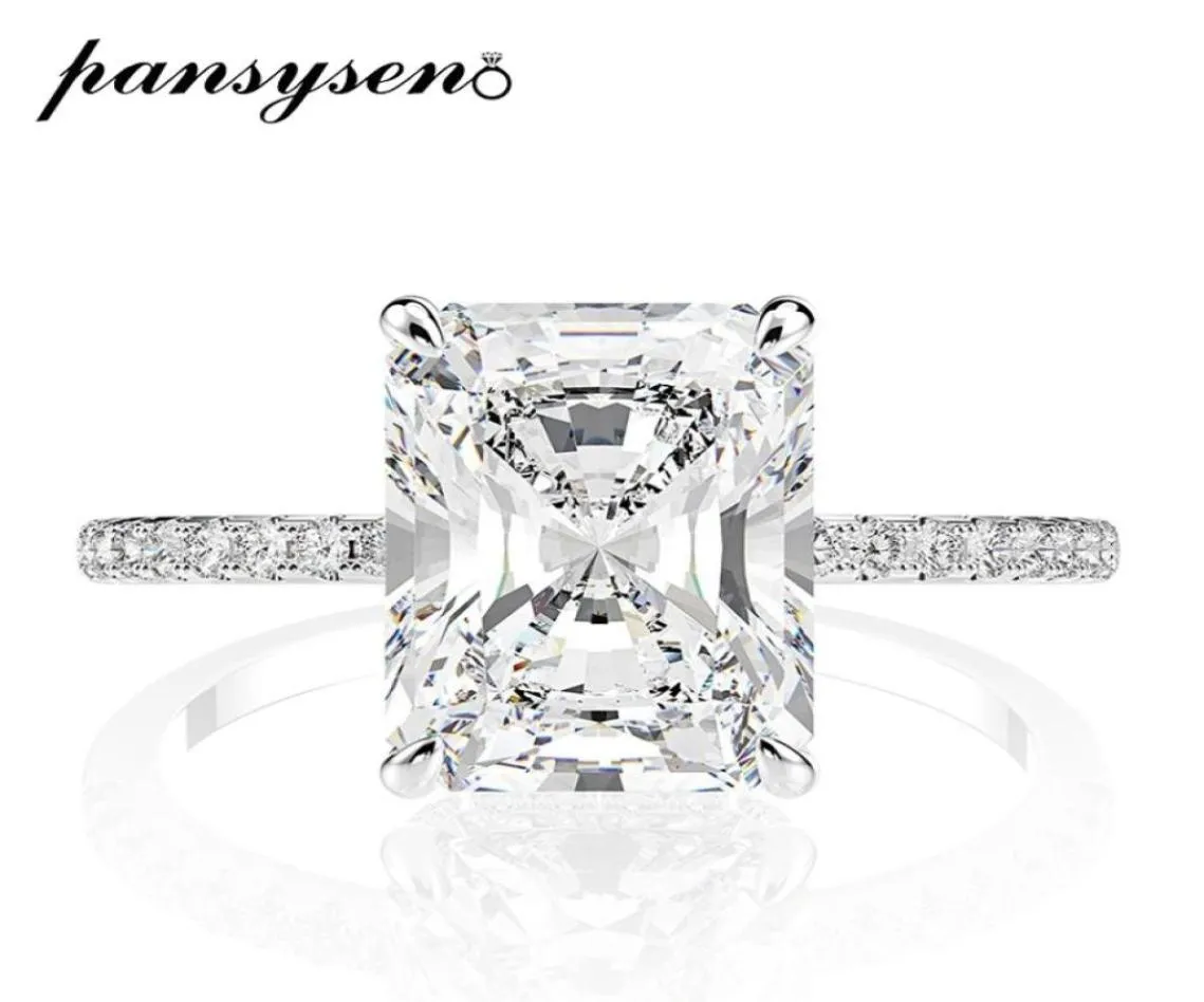 Pansysen Real 925 Corte de esmeralda de plata esterlina creó anillos de boda de diamantes Moissanite para mujeres Anillo de compromiso de propuesta de lujo C3060583