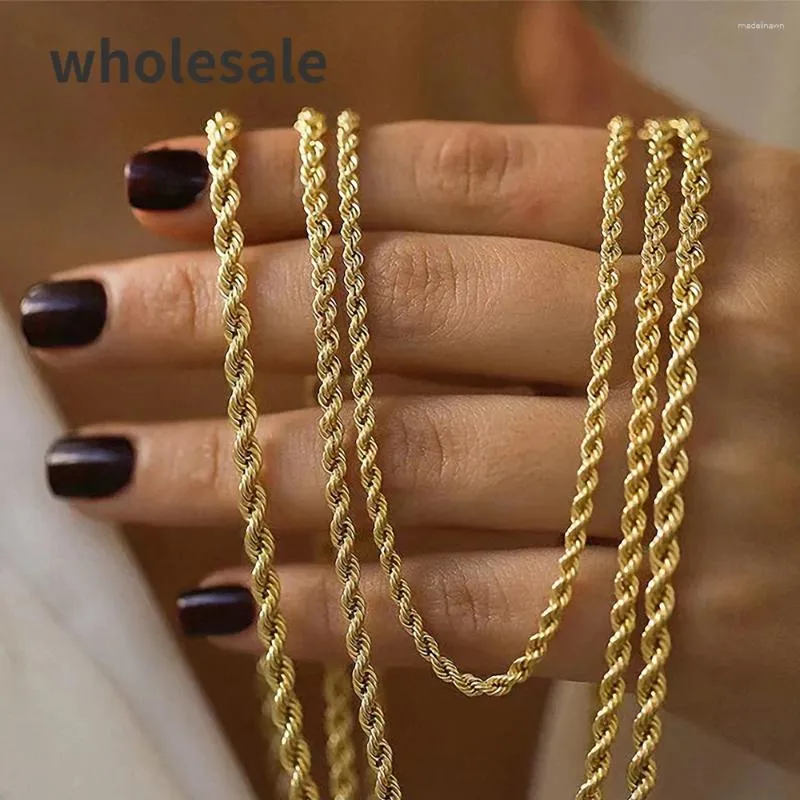 Chains Women 10PCS 2/3/4/5MM Rope Chain Necklace Stainless Steel Never Fade Waterproof Choker Men Jewelry Gold Color