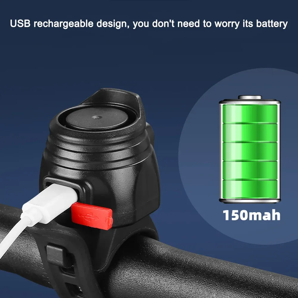 USB Bell de vélo rechargeable Bell 80db Sécurité électrique Avertissement Horn Mtb Route Alarharbar Alarme Bell Accessoire de sécurité