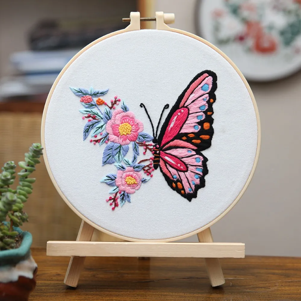 Flower Artcraft Instructions Threads Needles Beginners Adults Hand Embroidery Cross Stitch DIY Butterfly Patterns