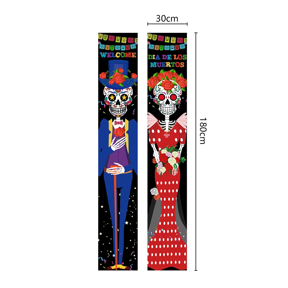 Mexican Day Of The Dead Party Porch Sign Halloween Hanging Door Curtain Banner Picado Papel Mexican Fiesta Sign Party Decoration