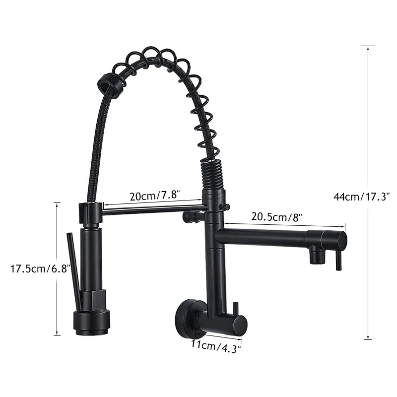 Robinet de lavabo de cuisine noire mate intégrée dans le mélangeur mural Tap sans tuyau à double robinet pulvérisateur de cuisine grue simple à eau froide