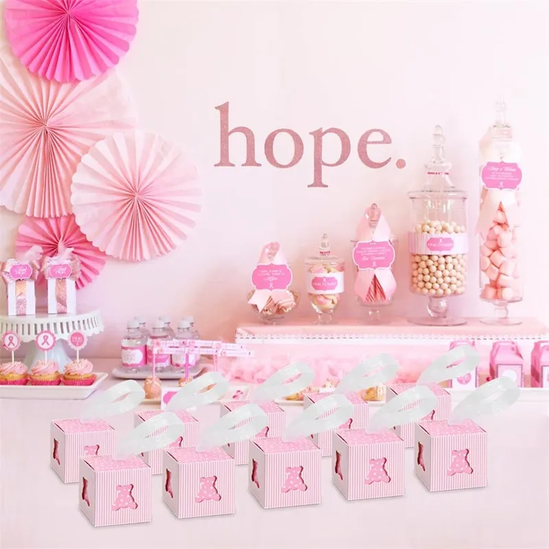 50 шт. Розово -медвежьи конфеты с лентами для девочки мальчика Половый показатель вечеринка новорожденного детского душа коробки для вечеринок