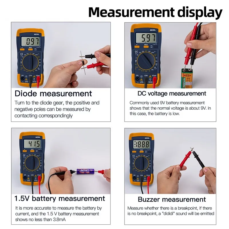 Visualizza luminosa con funzionalità luminosa con funzione luminosa con funzione luminosa con funzione luminosa con funzione luminosa con funzione luminoso Display luminoso del tester multitester corrente di diodo multimetro digitale A830L Digital LCD con funzione di Buzzer