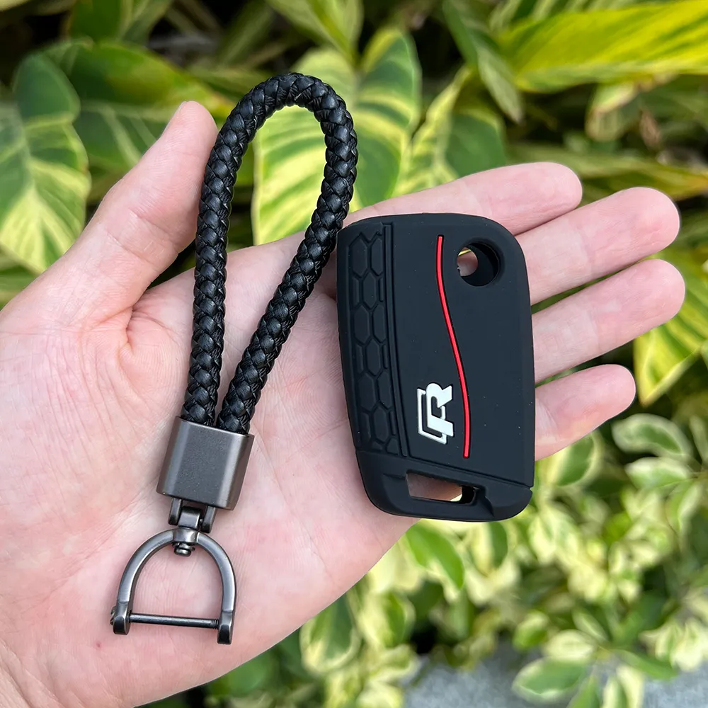 HIBEYO Smart Car Key Case Fits For VW TPU Key Box Key Case Protective Cover For MK2 T-Rock Magotan Passat B8 And Skoda Superb Kodiaq A7 Remote Control 3 Keys Carbon Fiber Silver